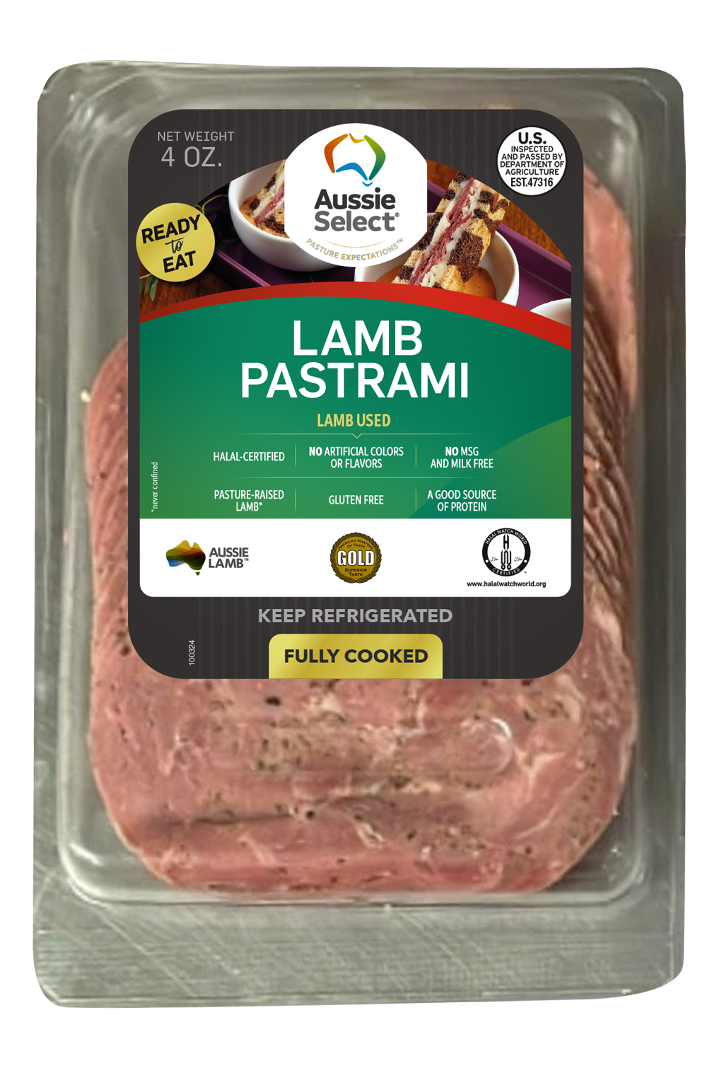 Aussie Select Lamb Pastrami 4oz, Pre-sliced